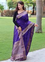 Pure Soft Silk Purple Traditional Wear Zari Work Saree